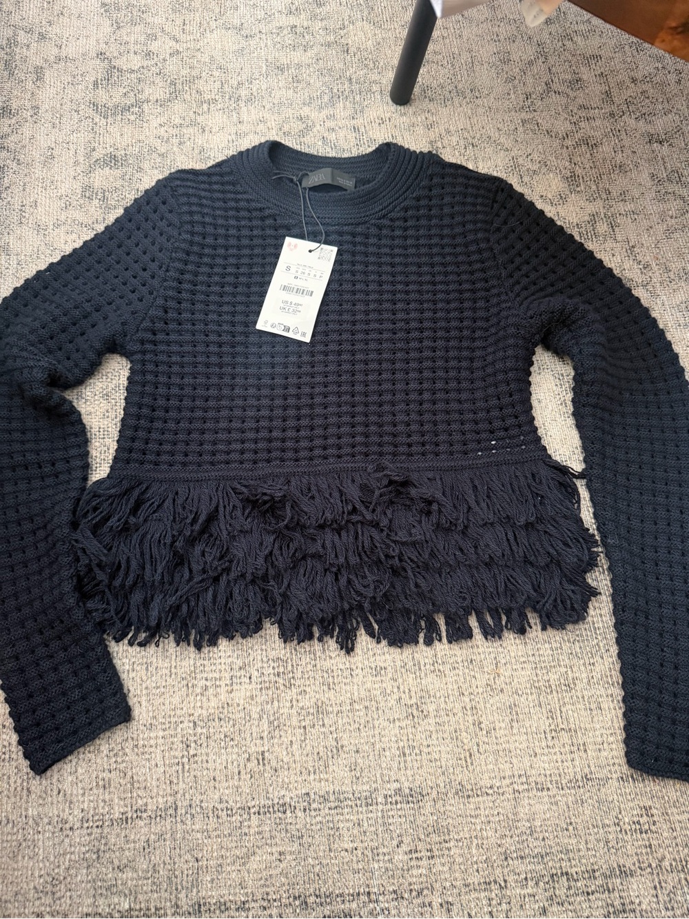 Zara Black Fringe Hem Knit Sweater
